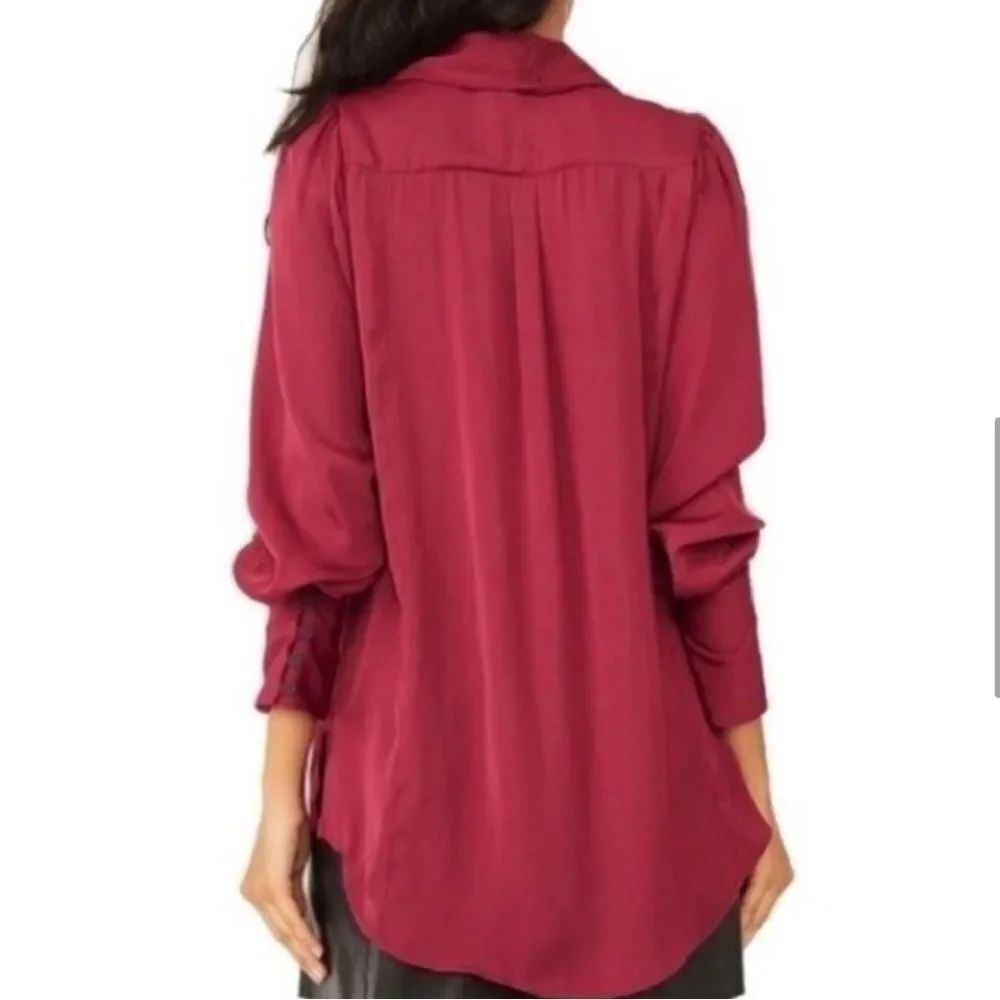 Free People Lala Button Up Long Sleeve Shirt Magenta Red